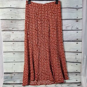 Maurices Women’s Maxi Skirt Size M Rust Geometric Boho Print 100% Rayon Side Zip